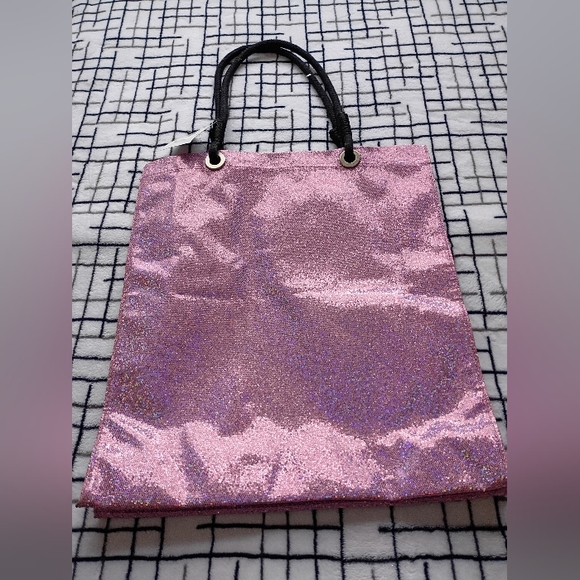 Macy's Rope Handle Pink Glitter Tote Bag New With Tags - Picture 2 of 5